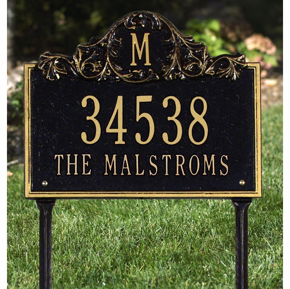 Monogram Address Sign With Letter At Top and Acanthus Leaves
