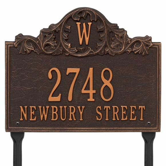 Monogram Address Sign With Letter At Top and Acanthus Leaves