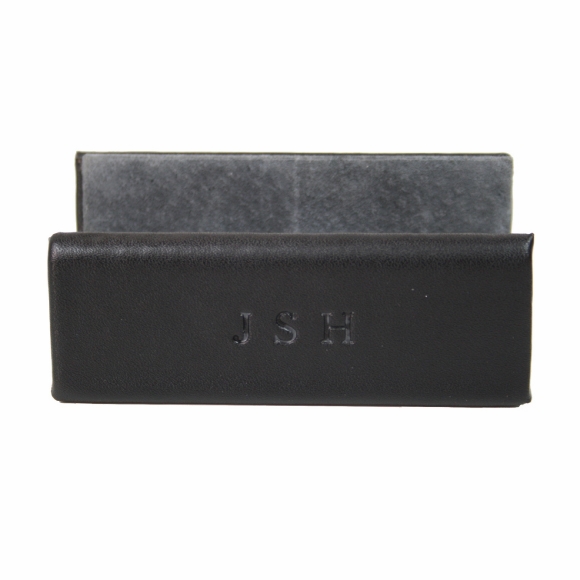 Monogrammed Leather Business Card Holder for Desk