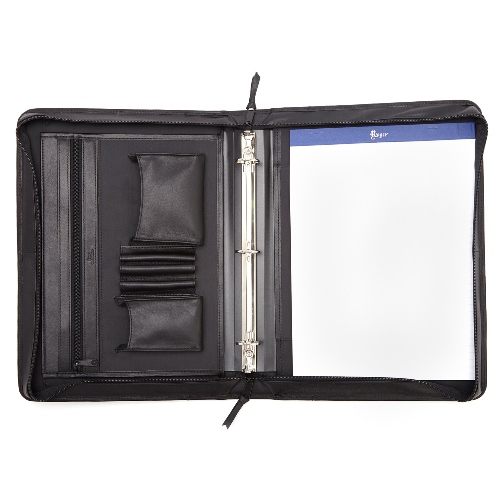 Monogrammed Leather Ring Binder Organizer with Zipper Closure