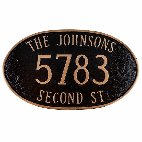 Oval Address Plaque With 3 Lines Displays Name, House Number, and Street
