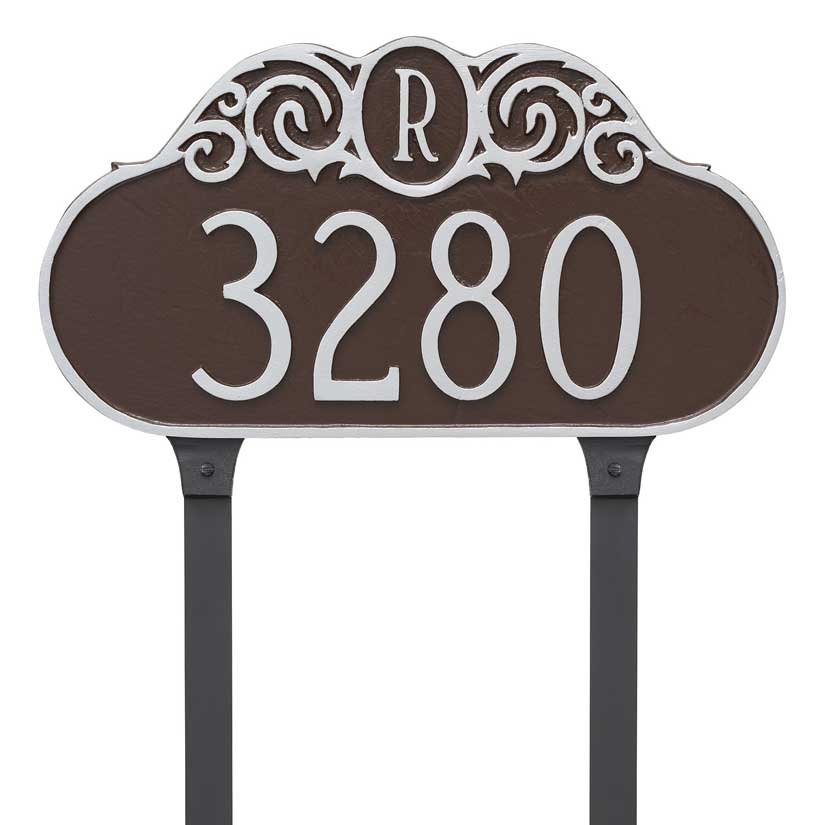 Address Number Plaque With Monogram Letter And Scroll Design At Top
