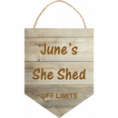 Personalized Banner Shape Wall Sign - Faux Wood Hanging Wall Art Custom Engraved With Your Message