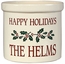 Personalized Holiday Holly Crock - Stoneware Planting Pot