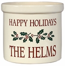 Personalized Holiday Holly Crock - Stoneware Planting Pot
