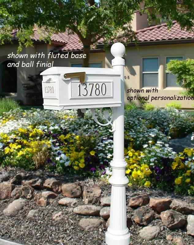 House Number Mailbox and Post with Fluted Base, Decorative Finial, and