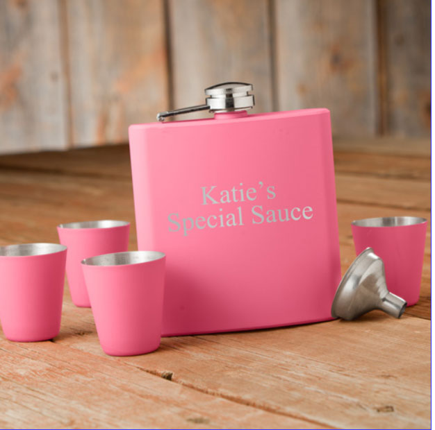 Personalized Pink Flask & Shot Glass Gift Set