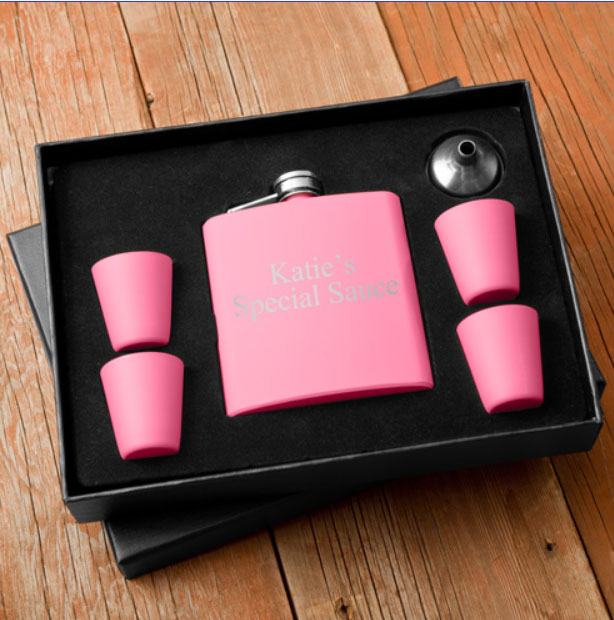Personalized Pink Flask & Shot Glass Gift Set
