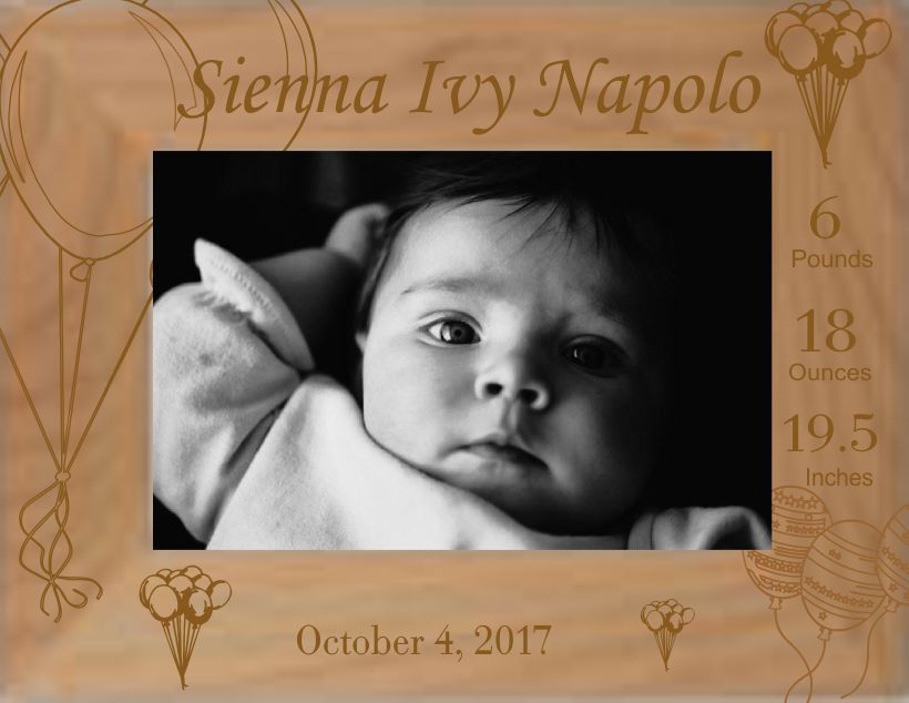 Newborn Baby Custom Engraved Personalized Picture Frame with Balloons