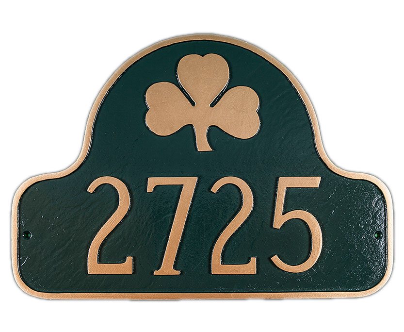 Address Plaque With Shamrock In Arch For Wall Mount or Optional Lawn