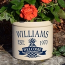 Personalized Welcome Crock With Established Date and Pineapple - Stoneware Planting Pot