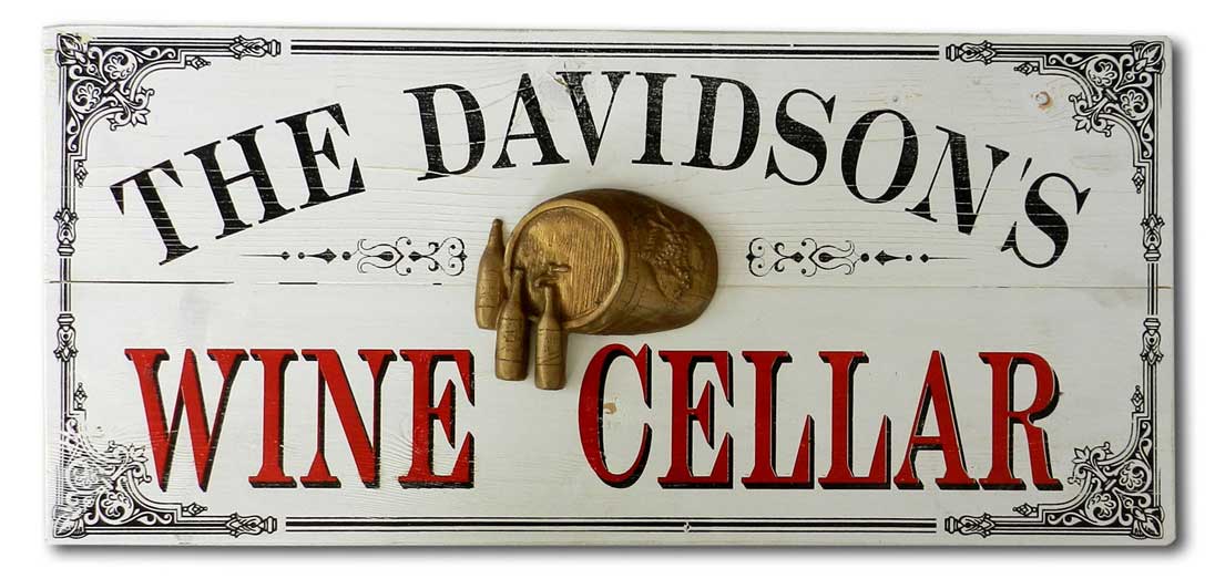 Personalized Wine Cellar Sign Wood Plank Sign With Barrel In Center