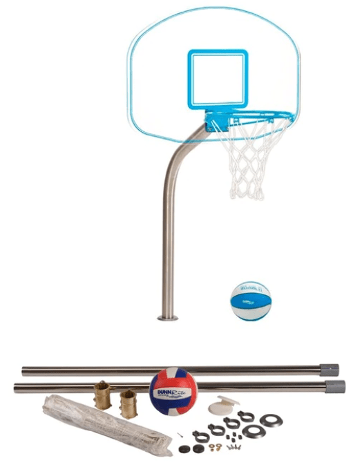Pool Basketball and Volleyball Combination Set With Stainless Steel Posts For Inground Mount