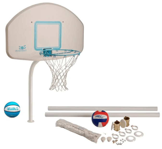 Pool Volleyball and Pool Basketball Combination Set With Two Anchors, Inground Mount