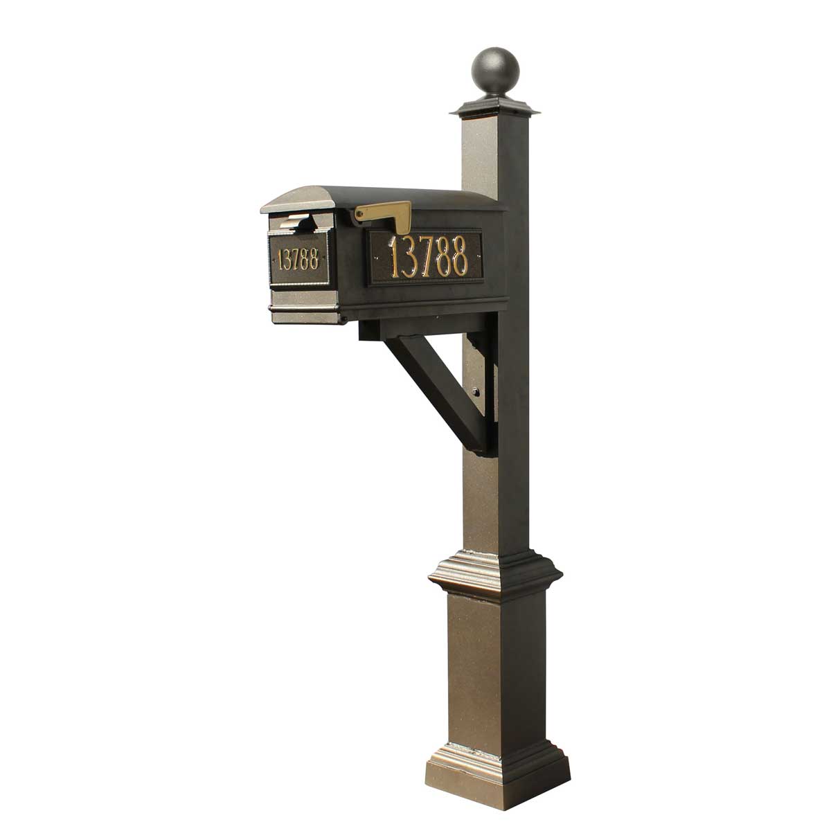 Post and Beam Curbside Mailbox System With House Number Plaques