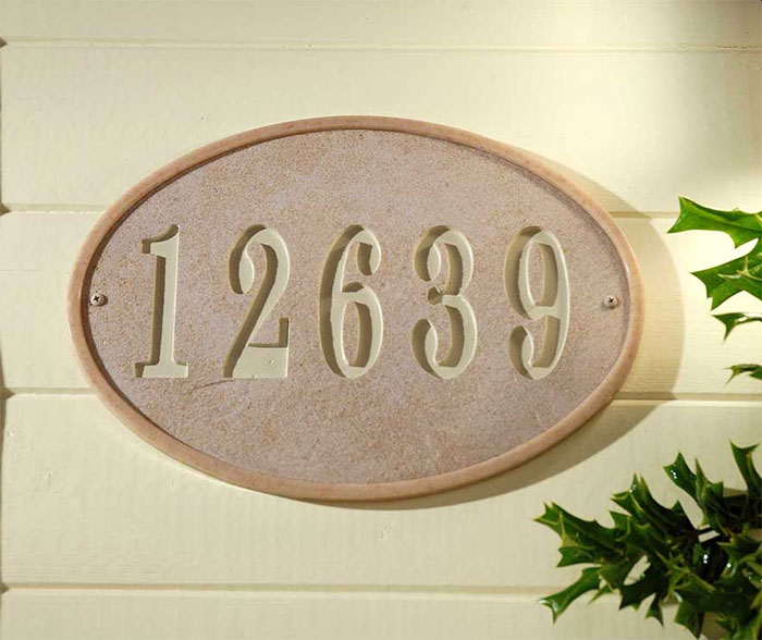 Oval Address Plaque Made From Stone and Resin