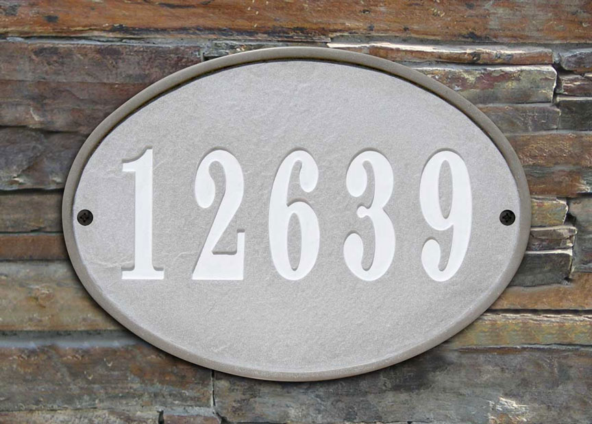 Oval Address Plaque Made From Stone and Resin