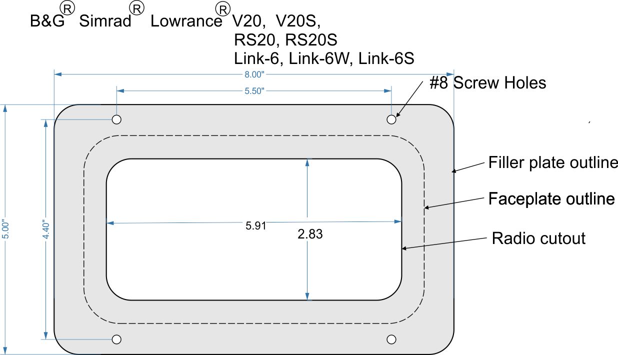 VHF Marine Radio Flush Mount Filler Plate