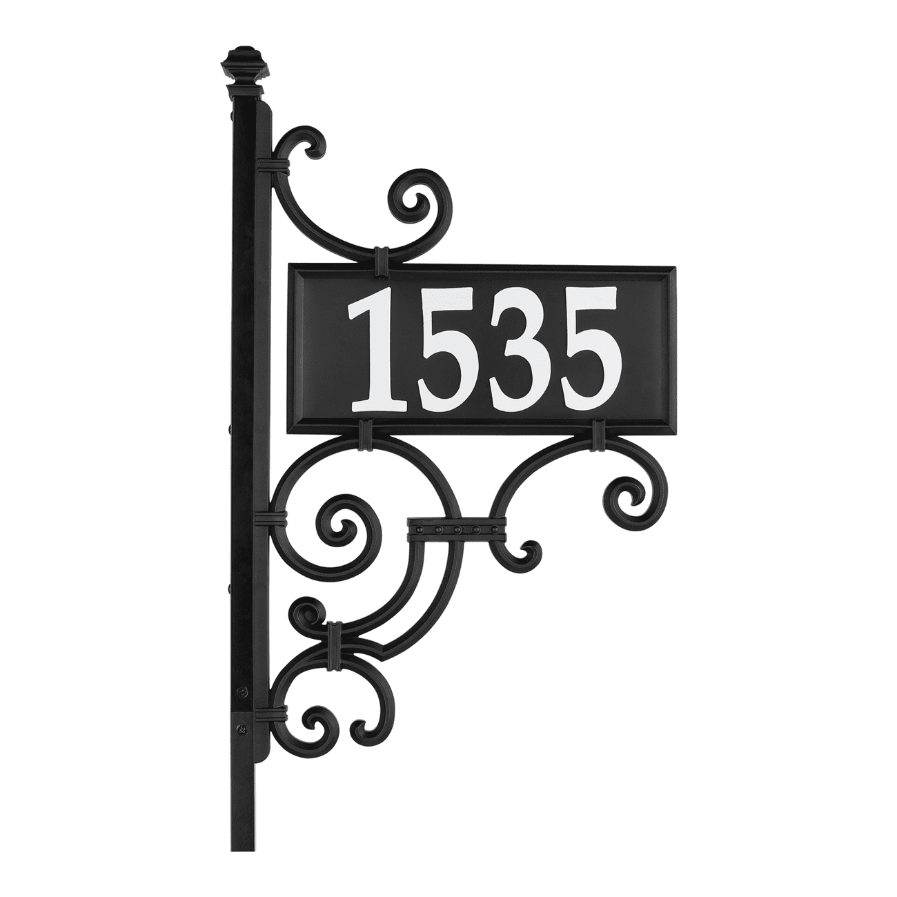 Double Sided Reflective Address Sign with Post, Scrollwork Accents