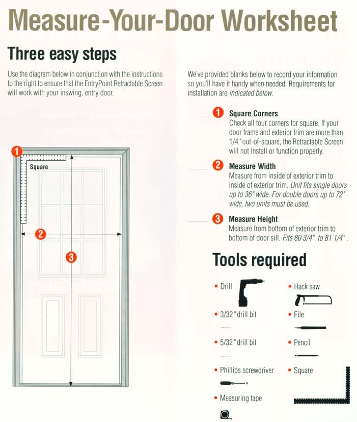 Retractable Screen Door Measurement Worksheet