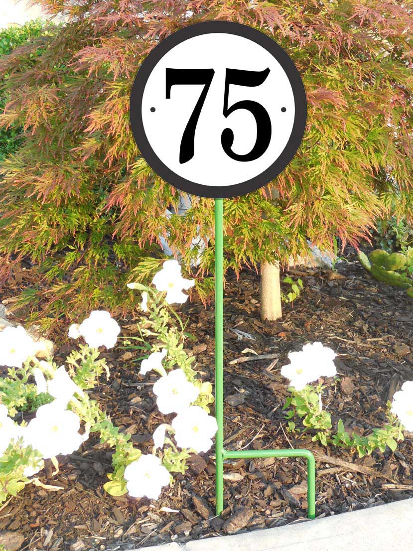 Round House Number Sign Lawn Plaque With Steel Stake