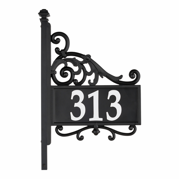 Two Sided Reflective Address Sign with Post, Wrought Iron Look ...