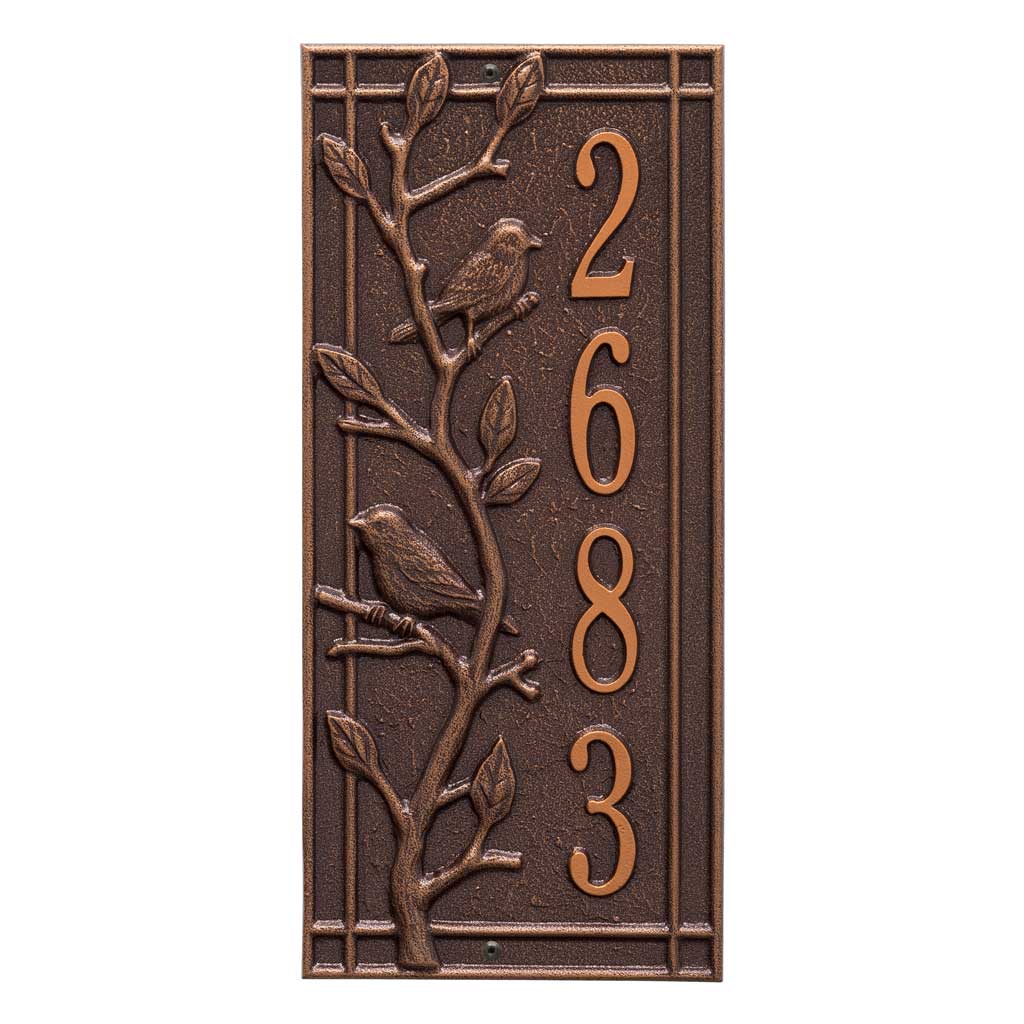 Vertical Address Plaque with Birds Perched On Branch