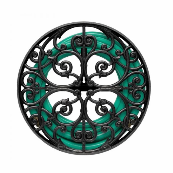 Wall Mount Garden Hose Holder Round With Decorative Scroll