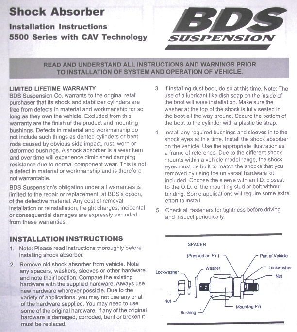 HFS BDS Shock Installation Instructions