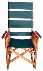 Costa Rica Rocking Chair - High Back - Green Leather and Caobilla Wood