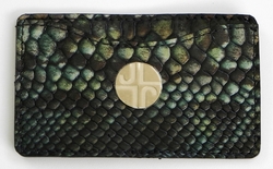 J. Lang Card Holder Green Snake Leather
