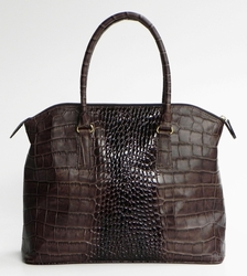 J. Lang Coco Tote Brown Crocodile Leather 