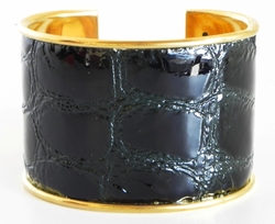 J. Lang Cuff Bracelet Black & Green Crocodile Leather