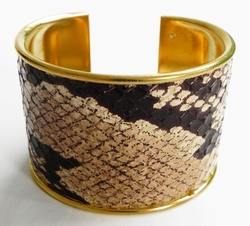 J. Lang Cuff Bracelet Brown & Beige Python Leather