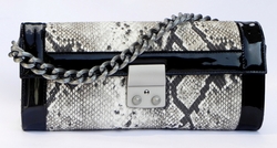J. Lang Secret Code Clutch Black & White Python Leather