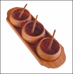 Wood Triple Gravy Dish