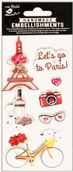 Let's Go to Paris, travel, 3D Scrapbook stickers, 7/pk (Little Birdie)<br><font color=red>25% off</font>