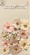 Mulberry Paper Flowers, Glittery Snow/Sugar Cookie, 12 pieces (Prima)