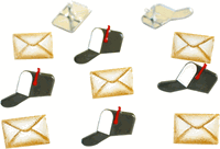 Mail Box & Letters, scrapbook brads, 12/pk (Eyelet Outlet)  
