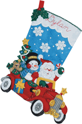Bucilla: Holiday Drive, Christmas stocking felt applique kit<br><font color=red>New for 2026</font>