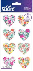 Floral Hearts, TWO SHEETS, scrapbook stickers (Sticko)
