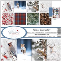 Winter Canvas Collection Kit, 8 double-sided scrapbook papers & sticker sheet (Reminisce)