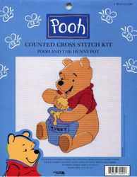 Pooh: Pooh and the Honey Pot, 8x5" cross stitch kit (Disney & Leisure Arts)<br><font color=red>ALMOST SOLD OUT</font>
