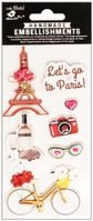 Let's Go to Paris, travel, 3D Scrapbook stickers, 7/pk (Little Birdie)<br><font color=red>25% off</font>