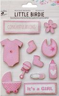 It's A Girl, baby, glitter 3D Scrapbook stickers, 11/pk (Little Birdie)