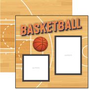 Basketball, Quick Page, left side, sports double-sided scrapbook paper (Scrapbook Customs)