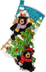 Bucilla: Holiday Black Bears, felt applique Christmas stocking kit<br><font color=red>New for 2024</font>