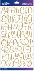 Alphabet, Gold Glitter Script, scrapbook stickers (Sticko)<br><font color=red>50% off</font>