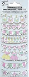 Baby Socks & Bibs, pink, 3D Scrapbook stickers, 8/pk (Little Birdie)