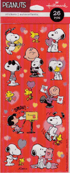 Peanuts, Valentine's Day, 3" x 6.5" scrapbook stickers